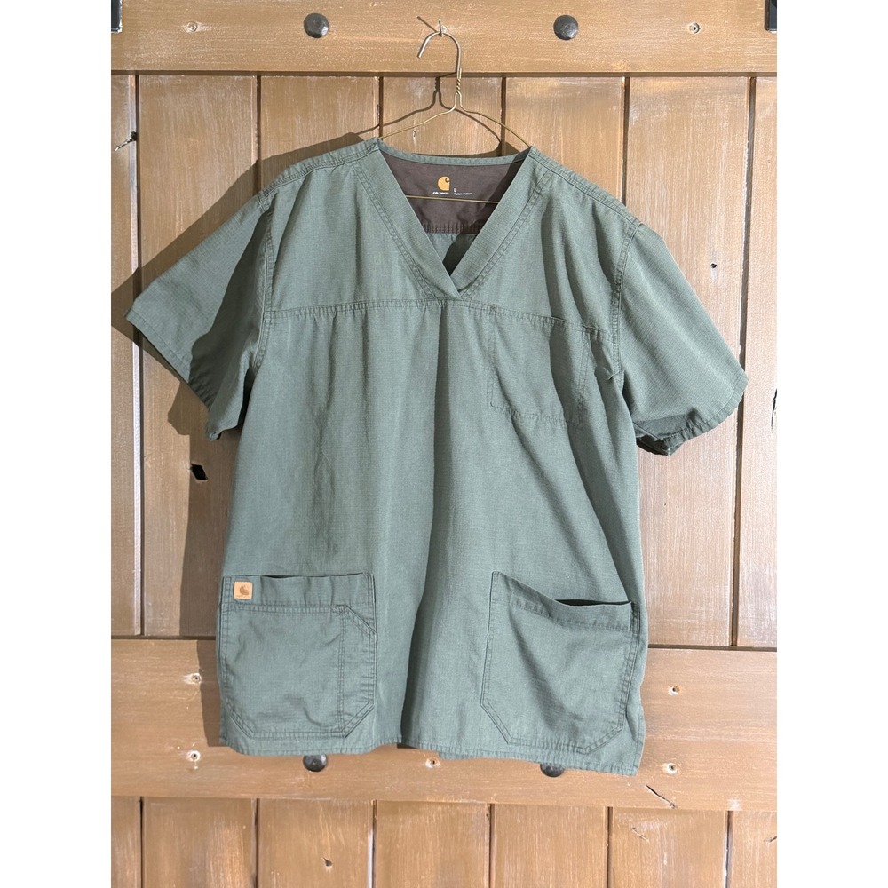 Carhartt Liberty Force Mens Scrub Top Olive Green Ripstop V-Neck Large, Pockets